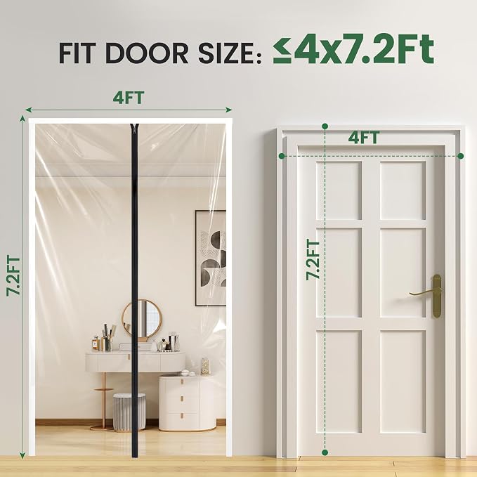 Dust Barrier Plastic Zipper Door, Temporary Cover Remodeling 4.7x7.2ft - Image 2
