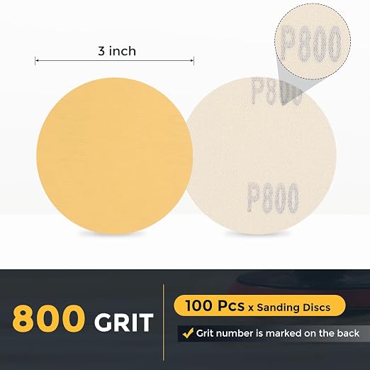 HARFINGTON 100 Pcs 3 Inch Sanding Discs 800 Grit Yellow Aluminum Oxide | Hook - Image 2