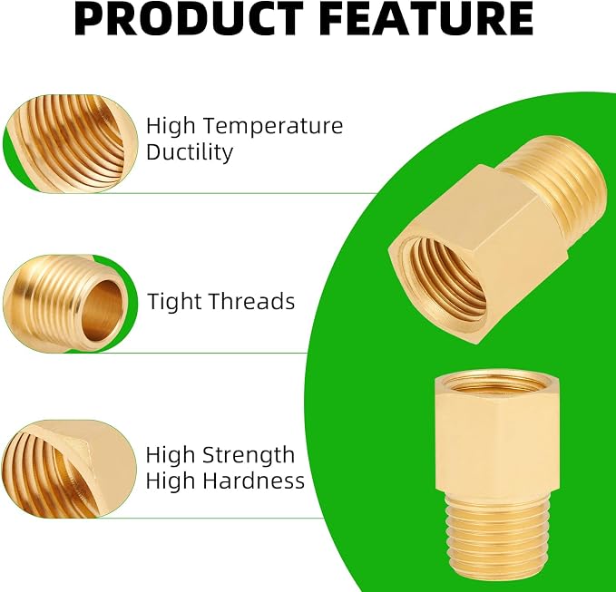 Brass Pipe Fitting, 1/4 Inch NPT Male to 1/4 Inch NPT Female Brass Pipe Hose - Image 3