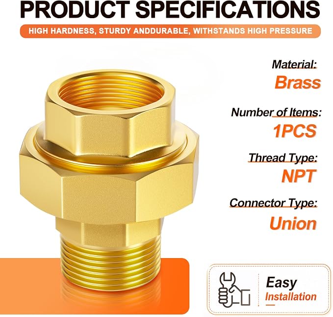 GASHER 3/4" NPT Brass Union Pipe Fitting | 3/4 Inch Male x 3/4 Inch Female - Image 2