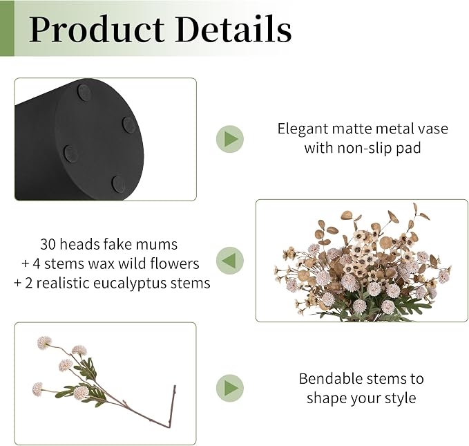 BLOSMON Beige Faux Flowers in Vase - Image 6