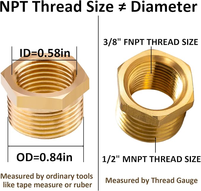 Brass Pipe Fitting Reducer Hex Bushing 1/2 NPT Male x 3/8 NPT Female Adapter - Image 4