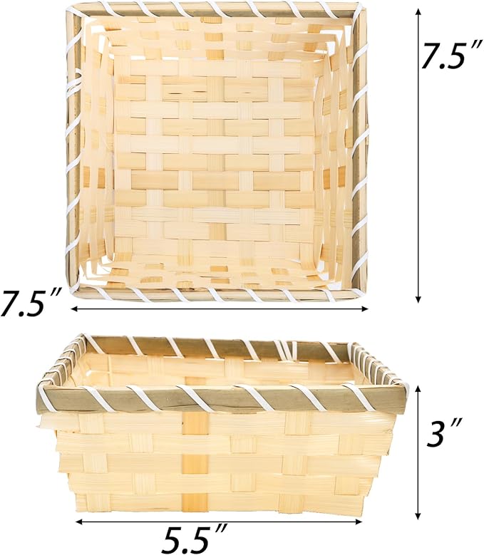 TOPZEA 10 Pack Natural Bamboo Gift Baskets, 7.5" Square Woven Fruit Basket - Image 2