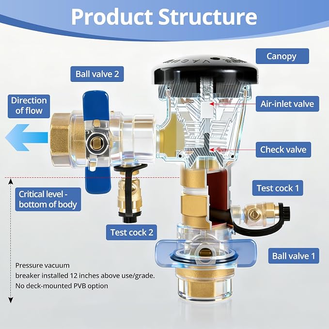 Brass Backflow Preventer Pressure Vacuum Breaker 1 Inch Irrigation | Vacuum - Image 5