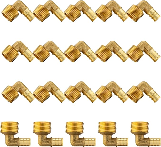 PEX Fittings, Pex 1/2" x 3/4" Male Threaded NPT Elbow Adapter, Brass Crimp by Seelink