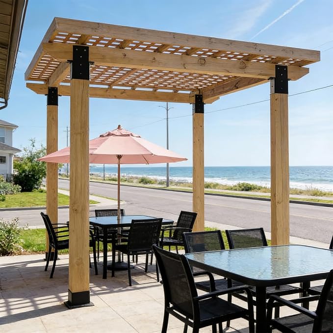8 Pcs 4”x 4”Pergola Brackets, Post Top Rafter Brackets Wall Mount Support - Image 8