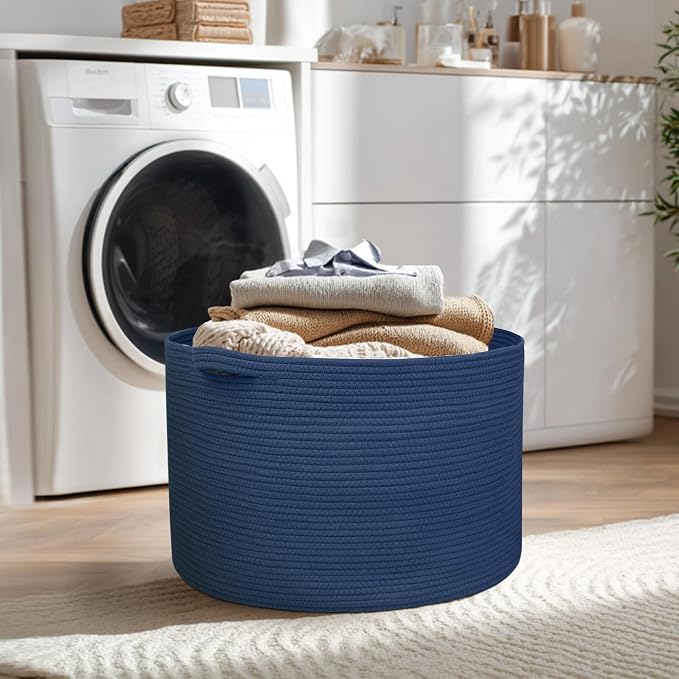 115L Dark Blue Basket for Organizing, 23.6" x 15.7" XXXL Woven Cotton Rope - Image 7