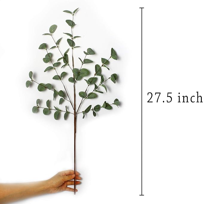 6 Pcs 27" Eucalyptus Stems Greenery Stems Eucalyptus Leaf Spray in Green Silk - Image 2