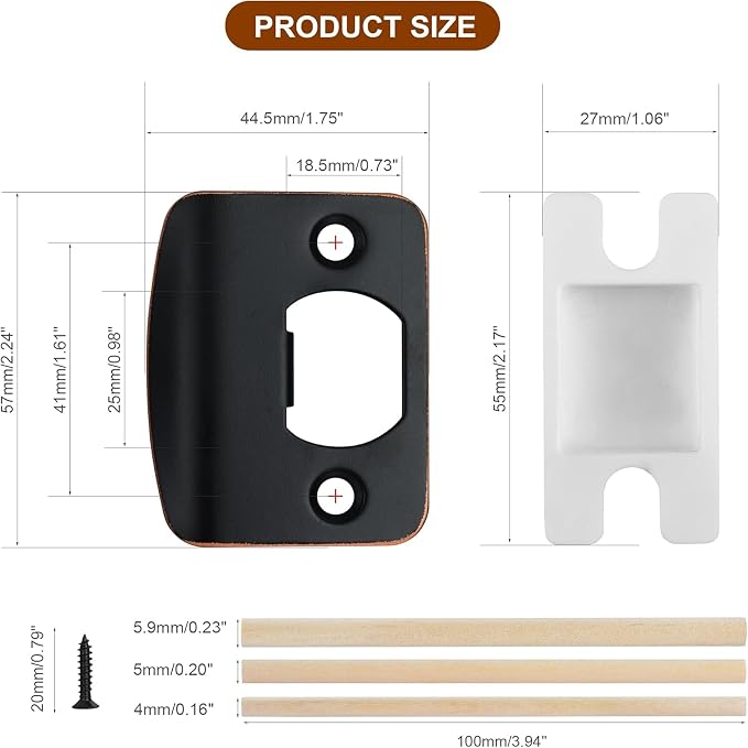 Door Strike Plate for Interior Doors, Oil Rubbed Bronze, 2 Pack | 2-1/4"x1-3/4" - Image 2