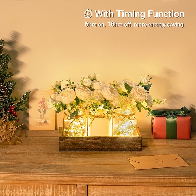 Mkono Mason Jar Lights Centerpiece Table Decor - Image 2
