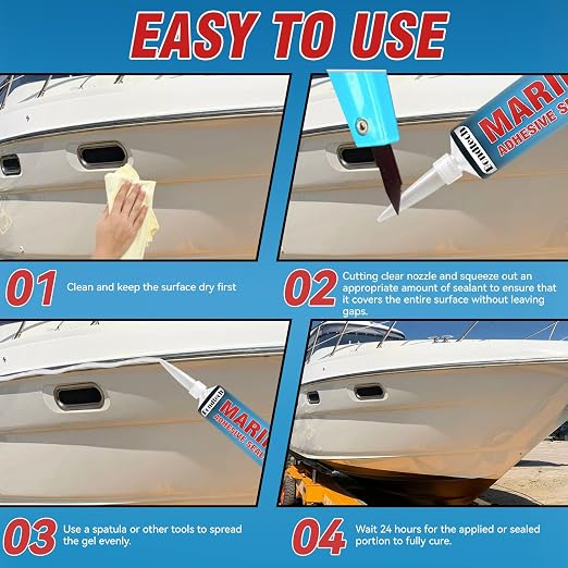 3.38 oz Marine Sealant White, Marine Adhesive Permanent, Silicone Sealant High - Image 6