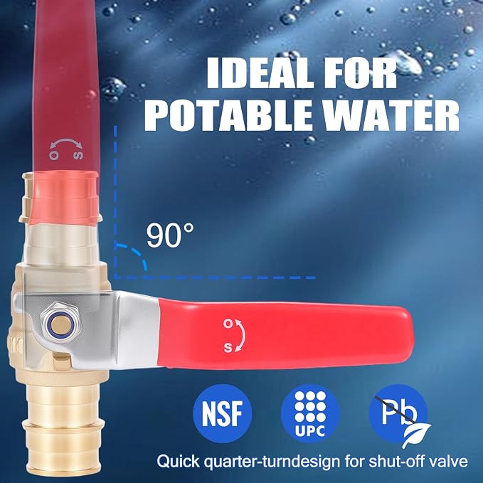 1/2-inch Pex A Ball Valve, Brass Full Port Water Shut Off Ball Valve - Image 5