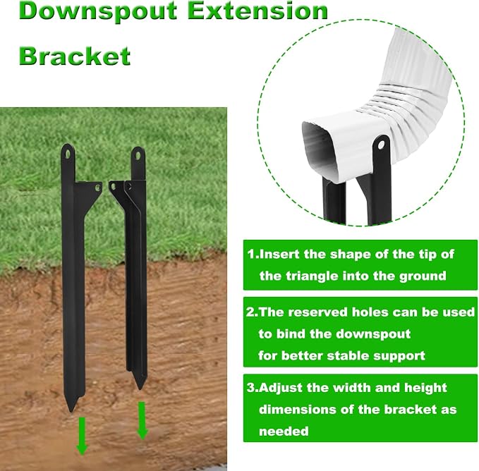 2Pcs Rainwater Downspout Bracket, Adjustable Gutter Downspout Holder Stake - Image 5