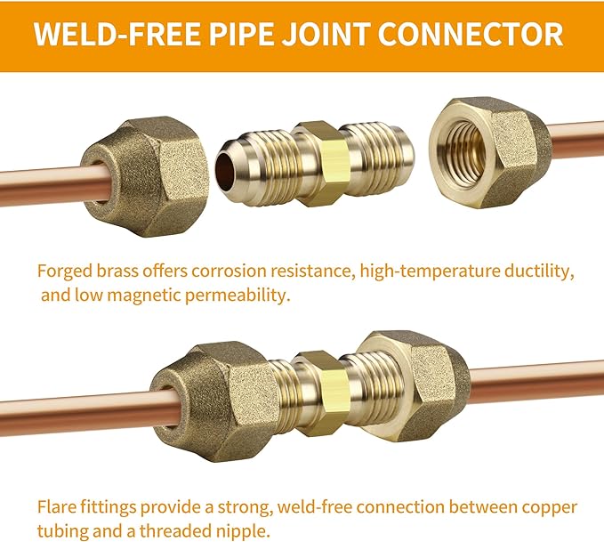 2-Pack 1/4 and 1/2 Inch AC Copper Pipe Extension Connectors | Includes 2 union - Image 3