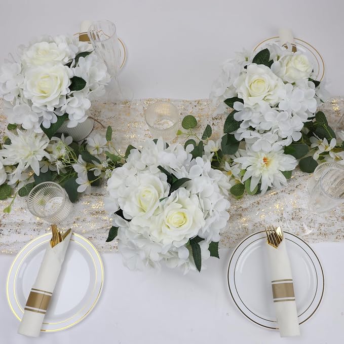 White Flower Table Centerpieces, Rose & Hydrangea - Image 6