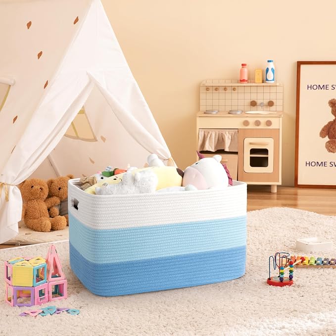 OIAHOMY Blanket Basket Laundry Basket Dog Toy Basket 75L Light Blue | Large - Image 2