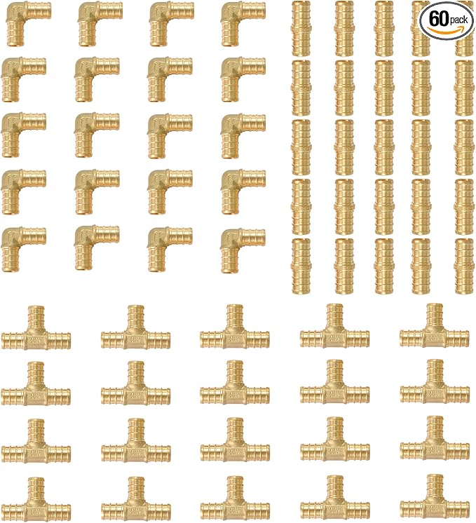 EFIELD 3/4" Barb Pex Brass Crimp Fittings Combo | 20 Pieces each: Tee, Elbow by EFIELDPEXTUBING