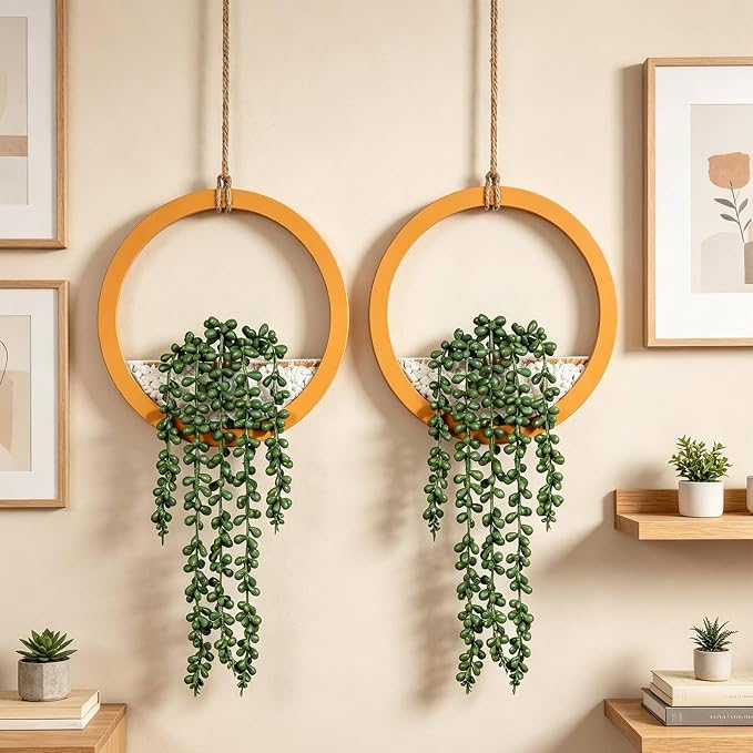 Boho Wall Decor, Indoor Hanging Planter Greenery Decor, Faux Succulent Wall - Image 7