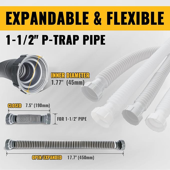 VIVIDA Sink Drain Pipe 1-1/2", Flexible Kitchen Sink P Trap - Image 9