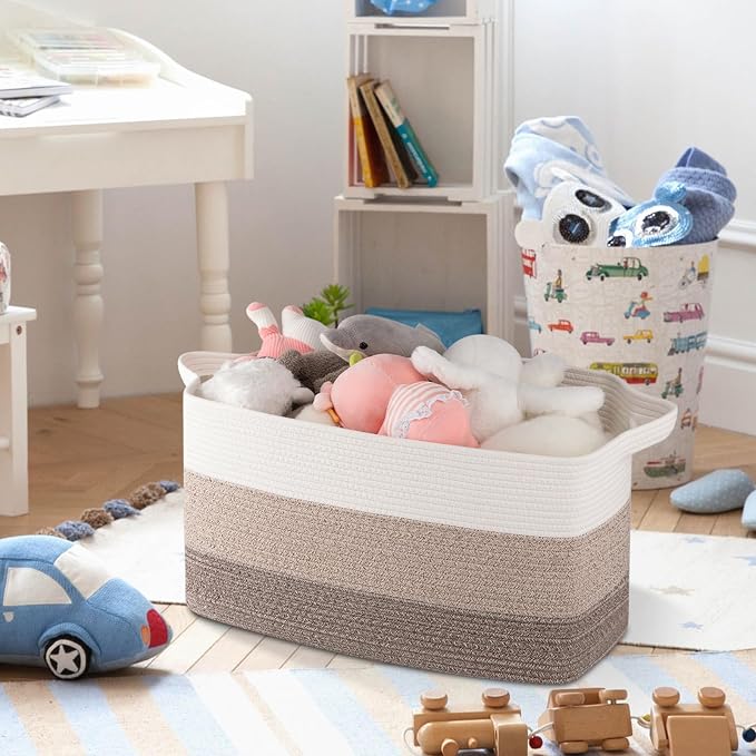 OIAHOMY Large Blanket Basket, 65L Cotton Rope Woven Laundry Basket, Toy Bin - Image 5