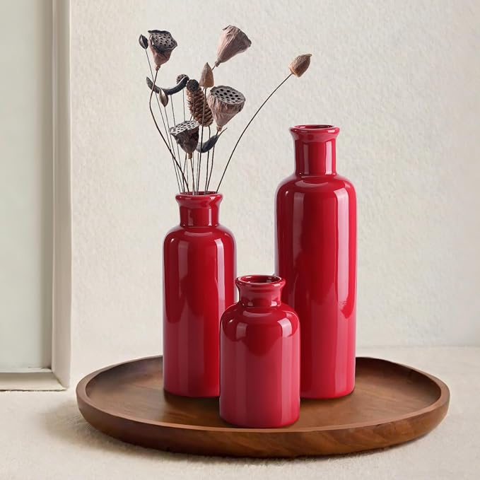 Small Ceramic Vase Set of 3, Boho Modern Flower Vase Room Decor, Farmhouse Decor - Image 6