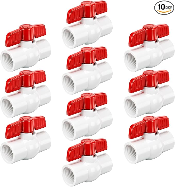 YADIAN 10Pack 1/2'' PVC Ball Valves Threaded, T-handle SCH40 Water Pipe by YADIAN