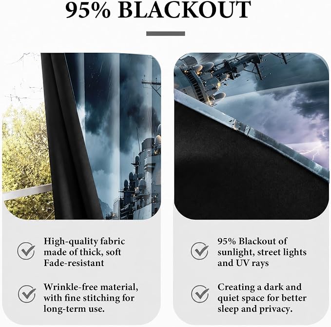 Naval Warship Blackout Curtains 52 x 72 Inch Length Set of 2 | Storm Battleship - Image 6