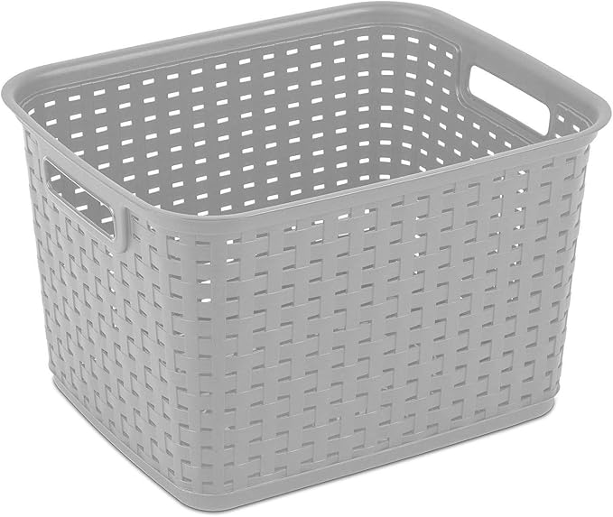 Sterilite Tall Weave Basket, Rectangular Plastic Décor Bin, 6 Pack | - Image 4