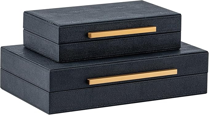 Set of 2 Black Shagreen Storage Boxes by SYYSY