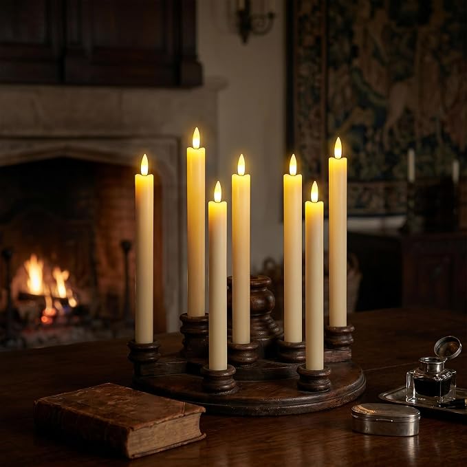 GenSwin Flameless Taper Candles LED Battery Operated Remote Timer Ivory | LED - Image 5