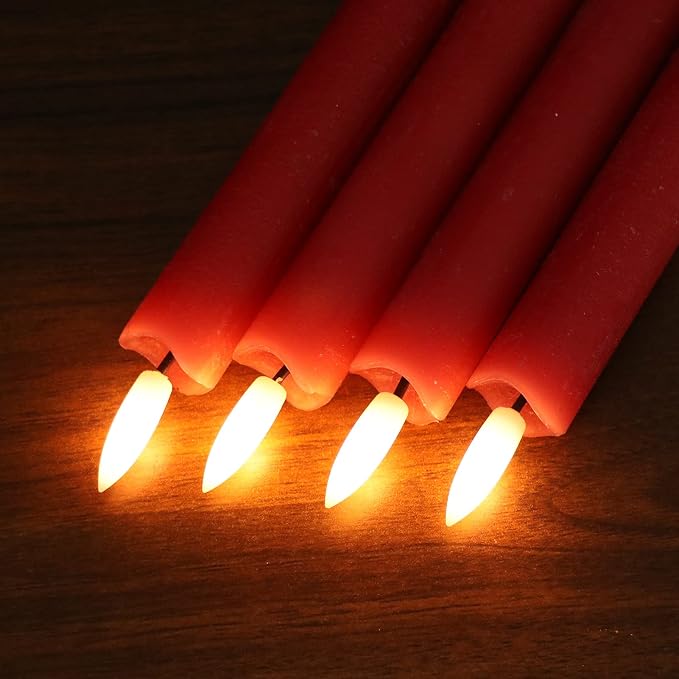 GenSwin Flameless Taper Candles LED Battery Operated Remote Timer Red | LED - Image 5
