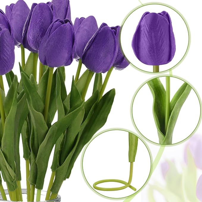Janinka 50pcs Artificial Tulip Flowers Fake PU Tulips Faux Latex Bouquet Flower - Image 4
