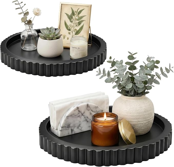 FGU 2 Pack Round Wood Decorative Trays by Unknown