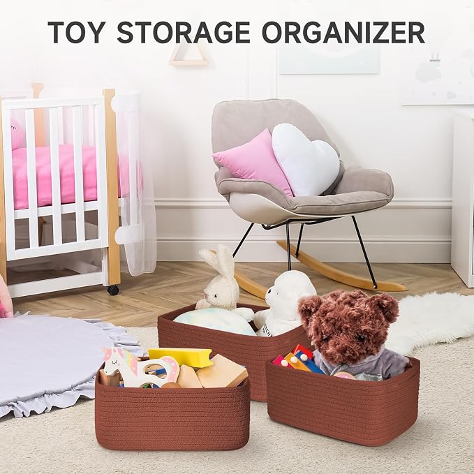 3 Pack Small Storage Baskets for Organizing, 11.8×7.8×5.1", Oxide Red | Woven - Image 6