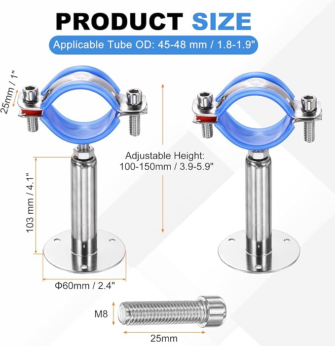HARFINGTON 2 Set Wall Mount Ceiling Mount Pipe Supports 304 Stainless Steel - Image 2