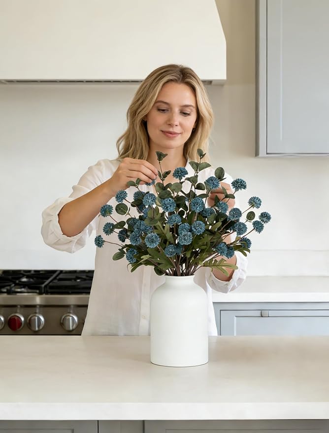 BLOSMON Dusty Blue Flowers, Fake Mums Centerpieces Table Decorations | - Image 5