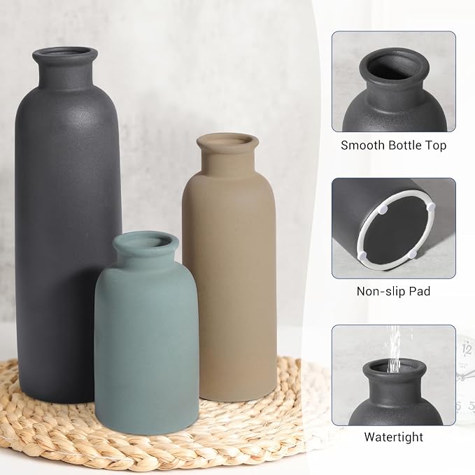 Small Ceramic Vase Set of 3, Boho Modern Flower Vase Room Decor, Farmhouse Decor - Image 5