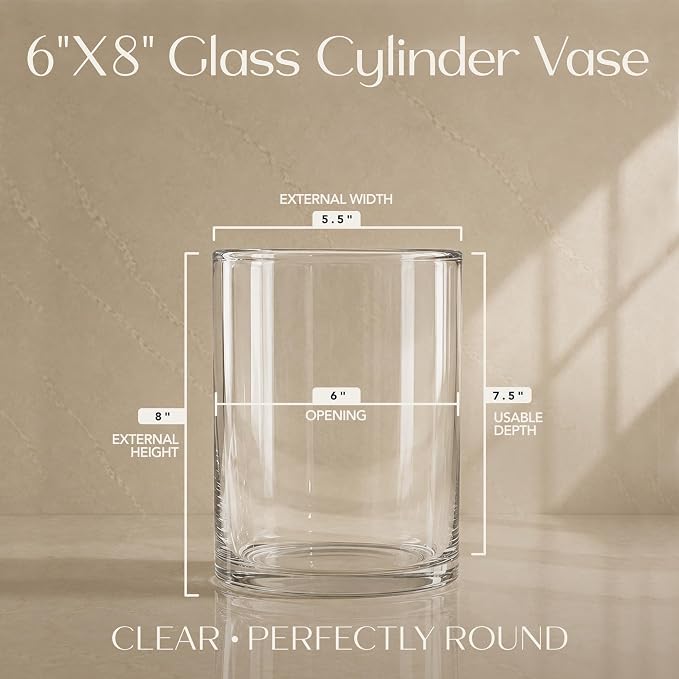 Royal Imports Glass Cylinder Flower Vase 8" Tall, Floating & Votive Candle - Image 2