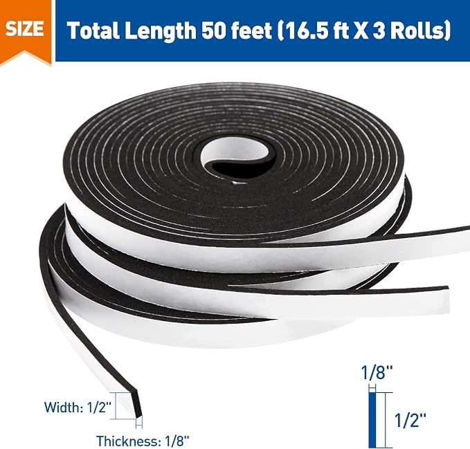 MAGZO 1/2in Wide X 1/8in Thick Weather Stripping Door Seal | Closed Cell Thin - Image 2