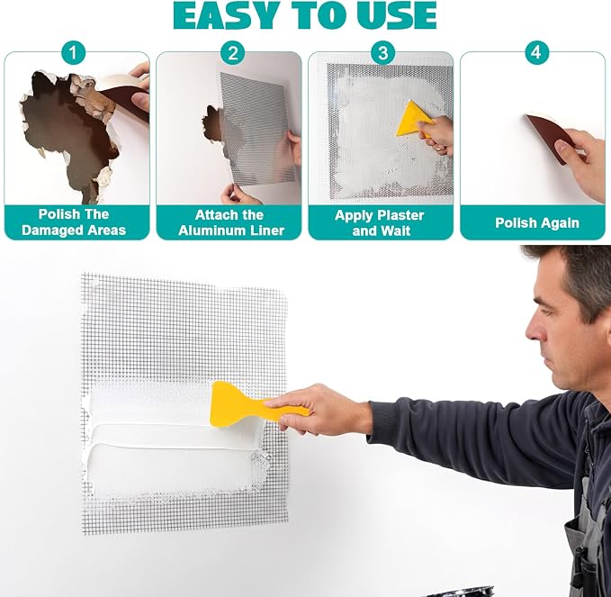 5Pcs Drywall Repair Kit Large Hole, 12 x 12in Self-Adhesive Drywall Patch | - Image 3