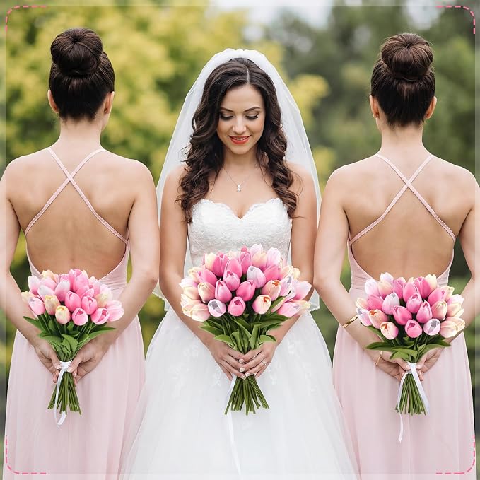 Janinka 45pcs Artificial Tulip Flowers Fake PU Tulips Faux Latex Bouquet Flower - Image 5