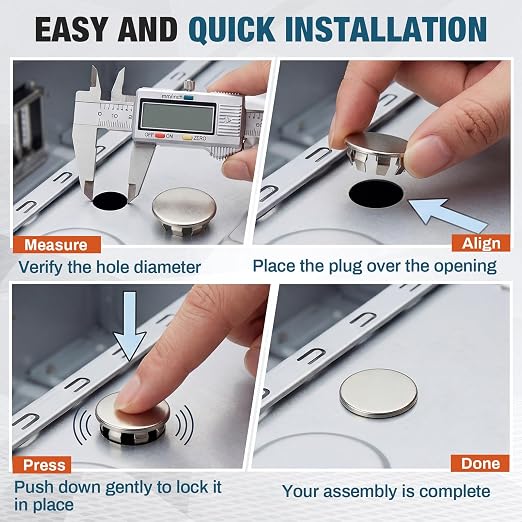 Hicarer 15 Pack Fit 1-1/2" Hole Metal Hole Plugs, Nickel-Plated Steel Snap-in - Image 4