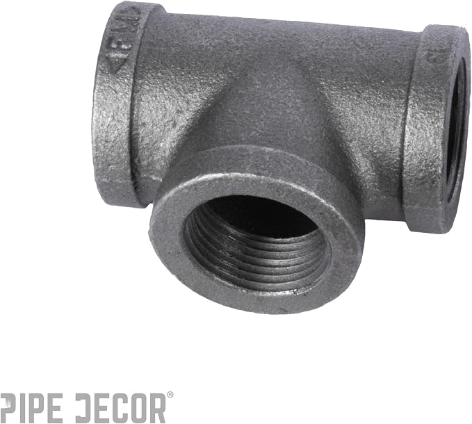 1/2" Tee Fitting, PIPE DECOR Black Malleable Iron Fittings Fit Standard 1/2 - Image 5