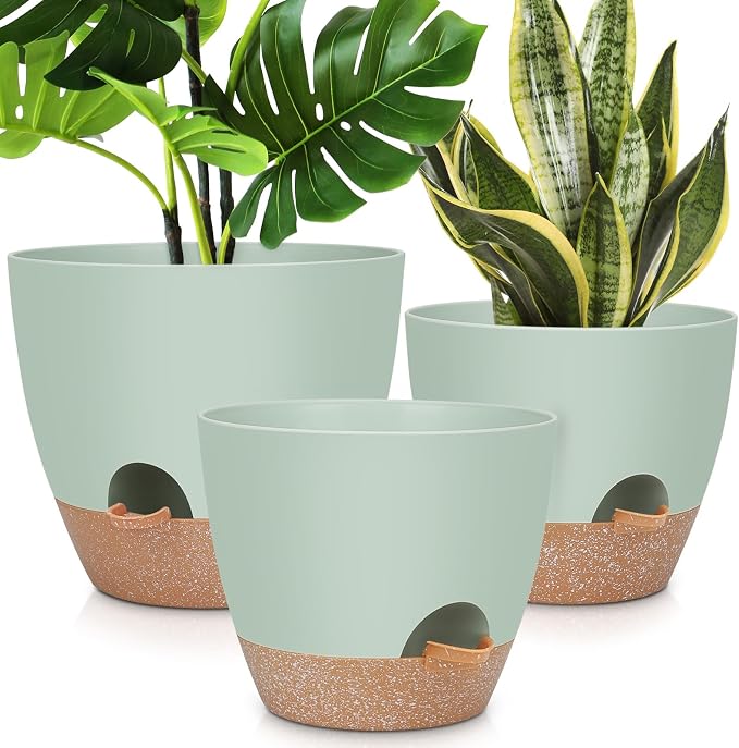 YNNICO 12" 10" 9" Large Self Watering Plant Pots, 3 Pack Flower Pots Planters by AFamilyofGardenLovers