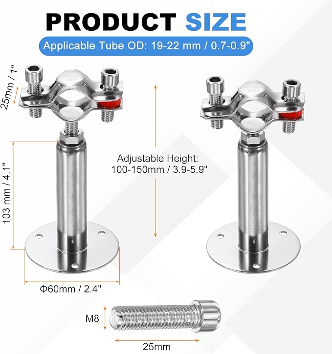 HARFINGTON 2 Set Wall Mount Ceiling Mount Pipe Supports 304 Stainless Steel - Image 2