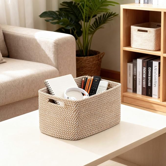 5 Pack Woven Storage Baskets, Decorative Storage Bins - Image 7