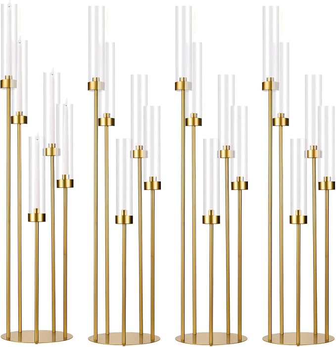 5 Arm Candelabra with Acrylic Lampshade Set of 4 Gold Candelabra by WeddingPartyDecoration