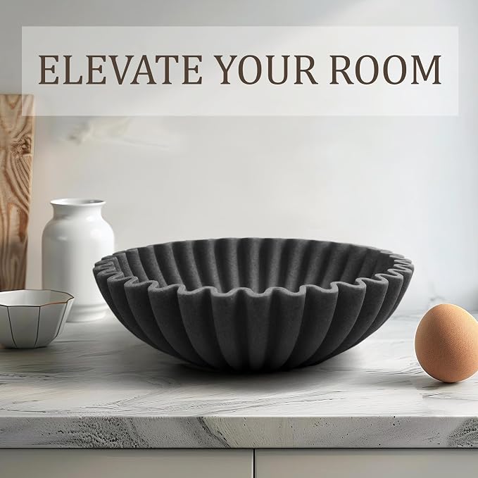 LIN CHUAN Ruffle Decorative Bowl, Large Fruit Bowl, Artificial Stone BLack | - Image 5