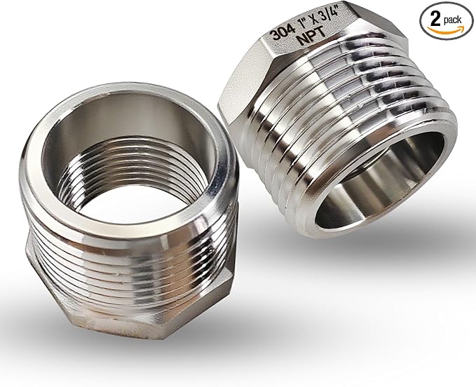 2 Pcs 304 Stainless Steel 1" Male to 3/4" Female Reducer Bushing, 1 Inch Male by PipeFloProonline