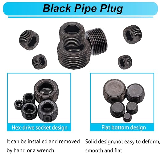 26PCS Black Pipe Plug Fitting Assortment Kit, Carbon Steel 5 Sizes 1/8" 1/4" - Image 5